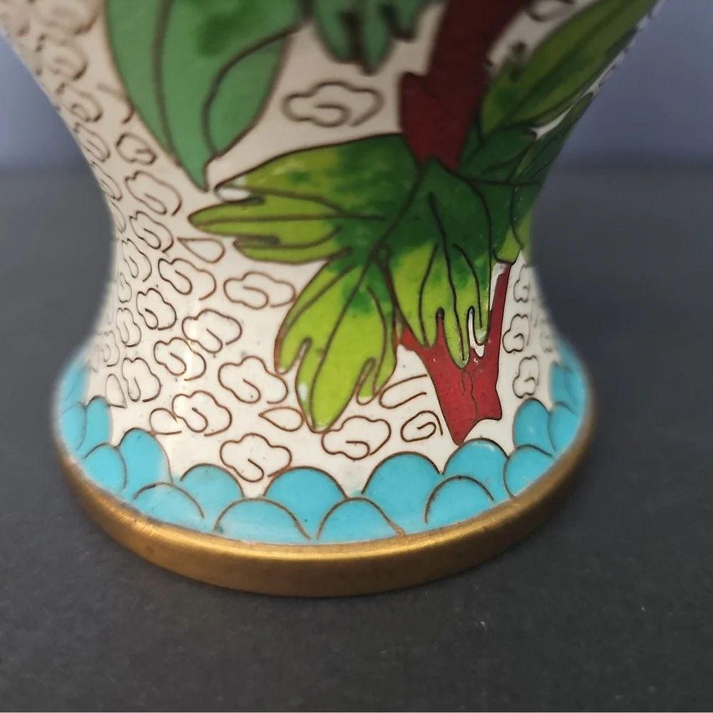 Vintage Cloisonne Flower Floral Enamel Brass Vase 7.5